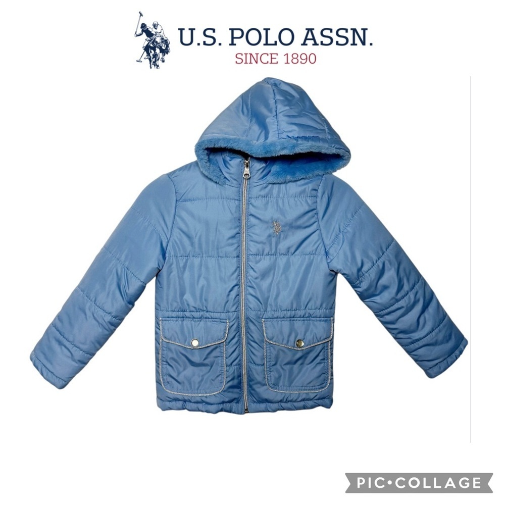 U.S. Polo kids hooded puffer jacket light blue size 6 small